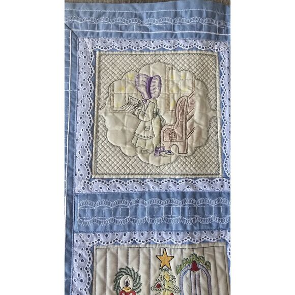 Sweet Handmade One of a Kind 38" Square Quilt ~ Detailed Embroidered Panels - Picture 2 of 16